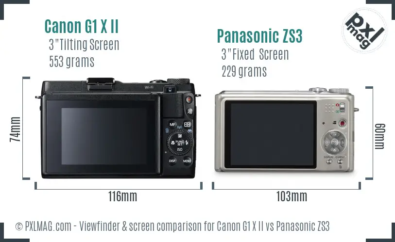 Canon G1 X II vs Panasonic ZS3 Screen and Viewfinder comparison
