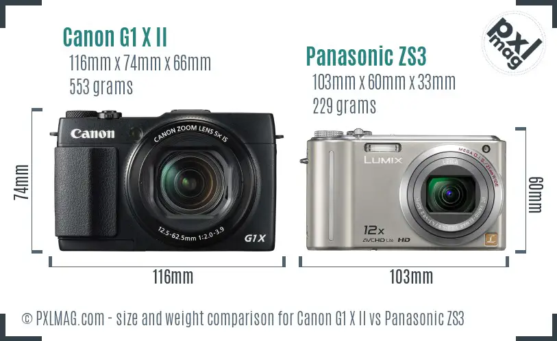 Canon G1 X II vs Panasonic ZS3 size comparison