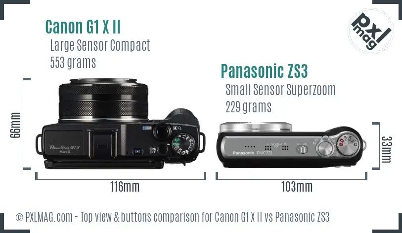 Canon G1 X II vs Panasonic ZS3 top view buttons comparison