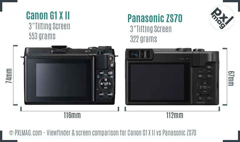 Canon G1 X II vs Panasonic ZS70 Screen and Viewfinder comparison