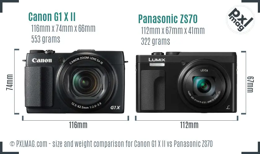 Canon G1 X II vs Panasonic ZS70 size comparison