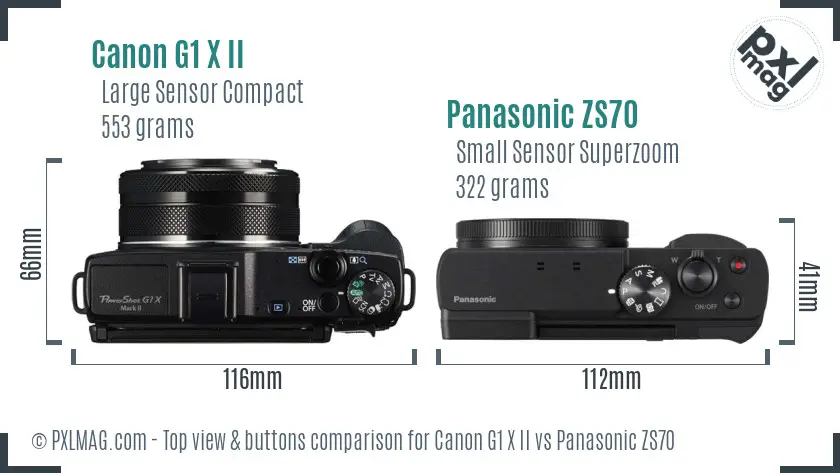 Canon G1 X II vs Panasonic ZS70 top view buttons comparison