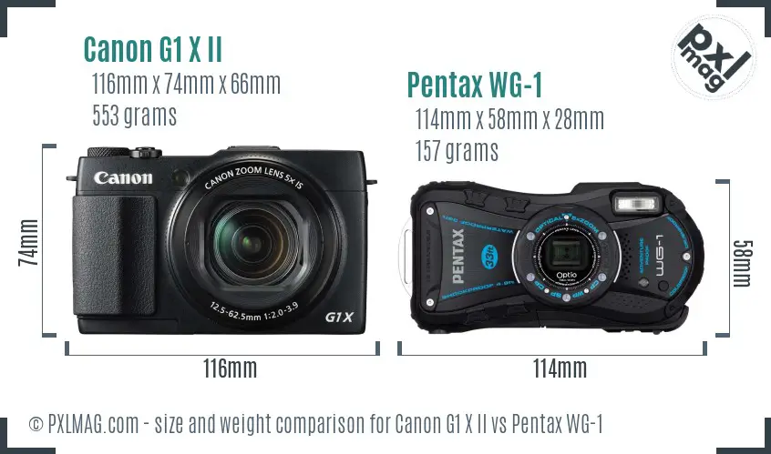 Canon G1 X II vs Pentax WG-1 size comparison