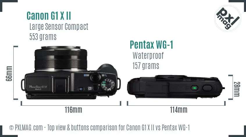 Canon G1 X II vs Pentax WG-1 top view buttons comparison