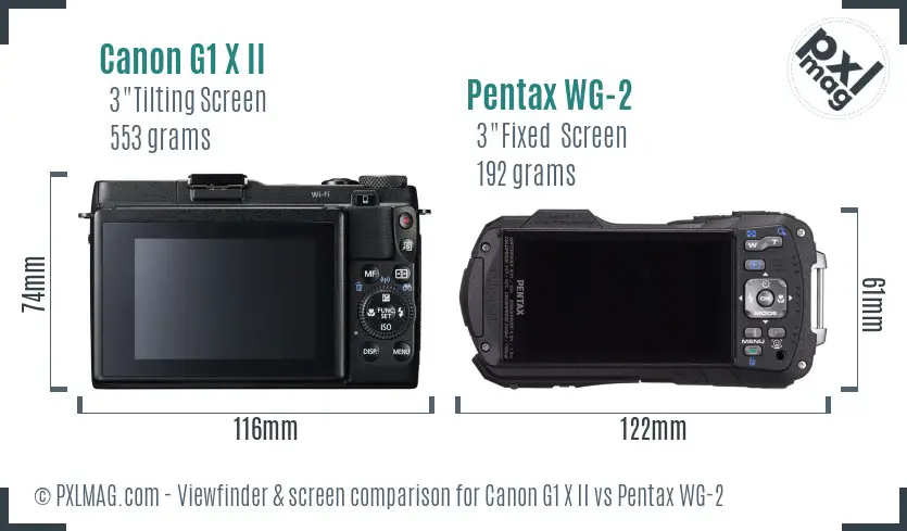 Canon G1 X II vs Pentax WG-2 Screen and Viewfinder comparison