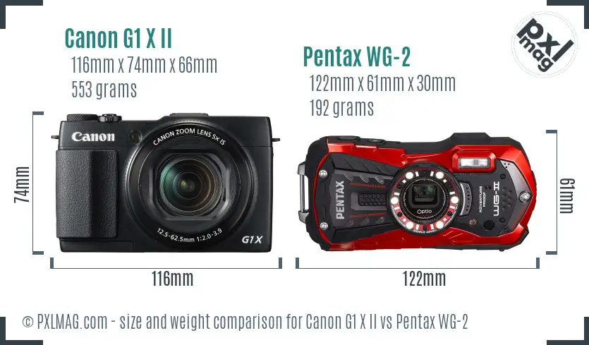 Canon G1 X II vs Pentax WG-2 size comparison