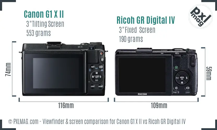 Canon G1 X II vs Ricoh GR Digital IV Screen and Viewfinder comparison