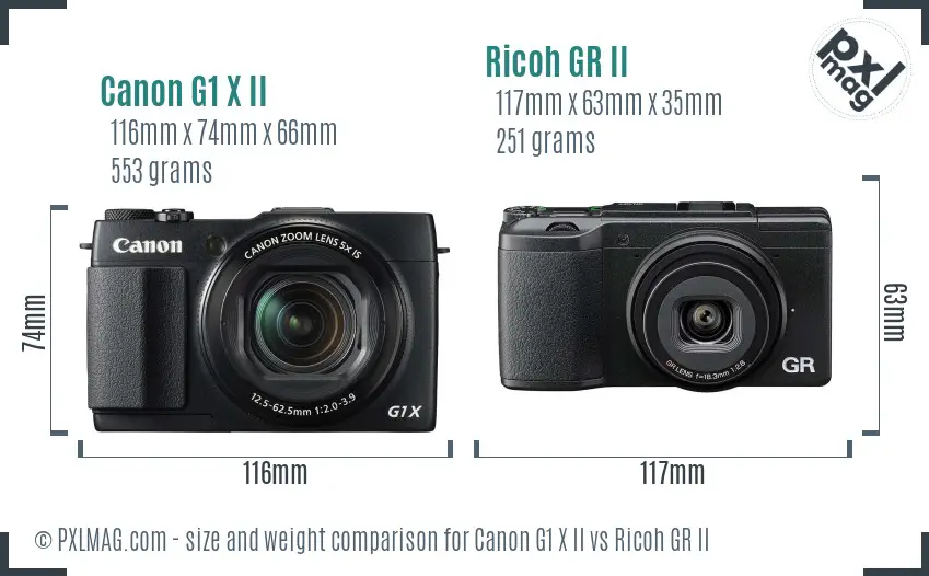 Canon G1 X II vs Ricoh GR II size comparison