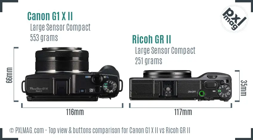 Canon G1 X II vs Ricoh GR II top view buttons comparison