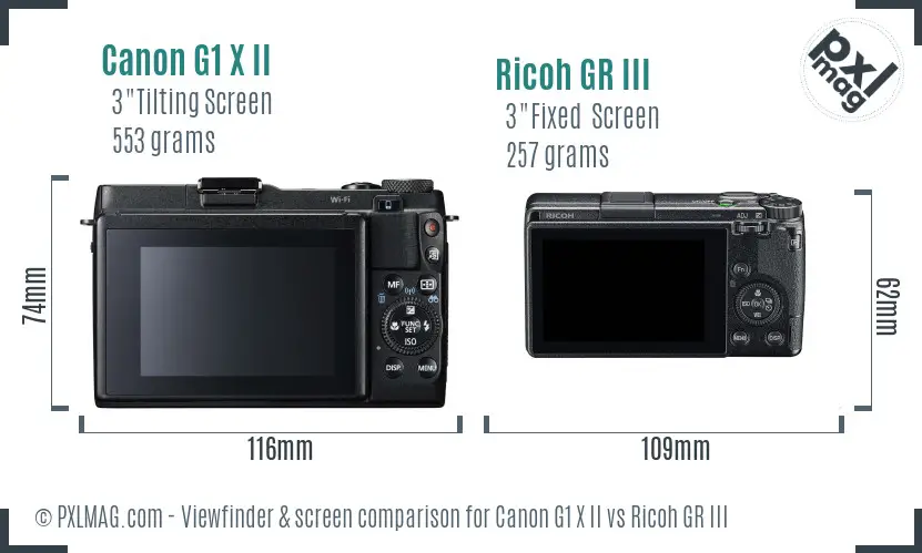 Canon G1 X II vs Ricoh GR III Screen and Viewfinder comparison