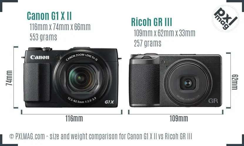 Canon G1 X II vs Ricoh GR III size comparison