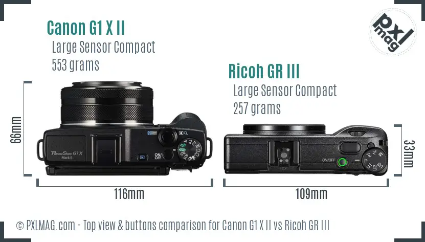 Canon G1 X II vs Ricoh GR III top view buttons comparison
