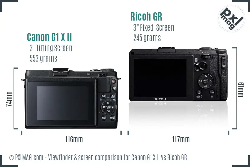 Canon G1 X II vs Ricoh GR Screen and Viewfinder comparison