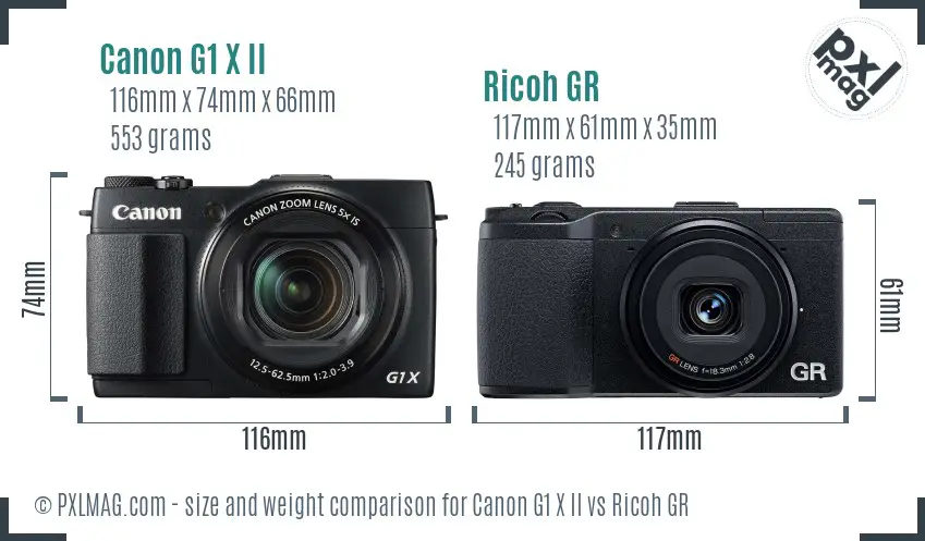 Canon G1 X II vs Ricoh GR size comparison