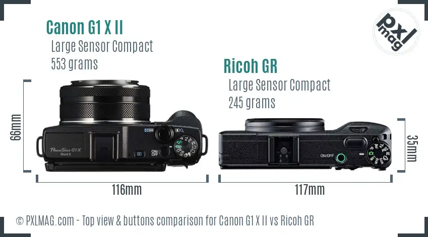 Canon G1 X II vs Ricoh GR top view buttons comparison