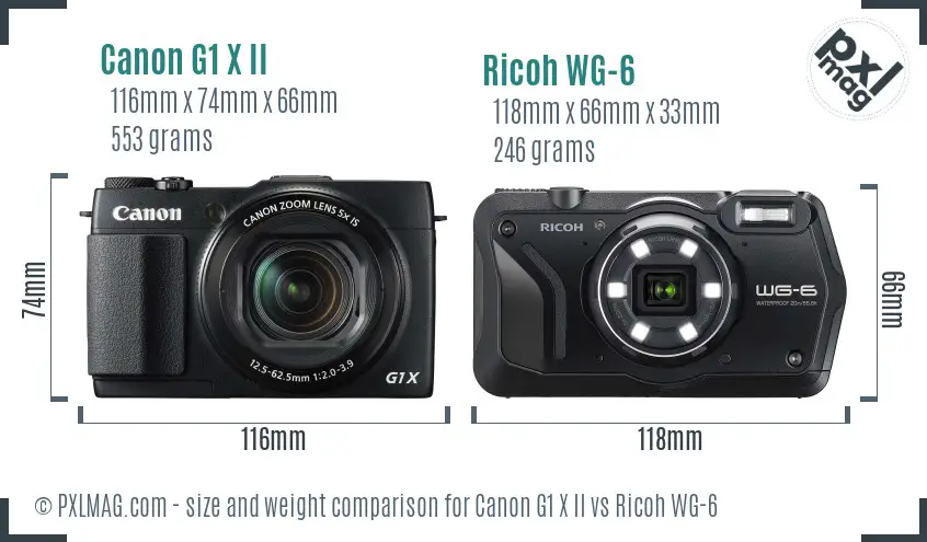 Canon G1 X II vs Ricoh WG-6 size comparison