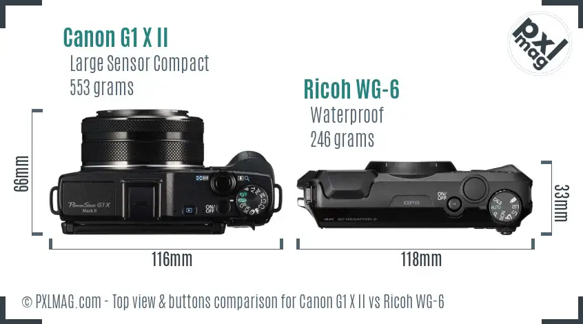 Canon G1 X II vs Ricoh WG-6 top view buttons comparison