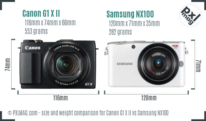 Canon G1 X II vs Samsung NX100 size comparison Canon G1 X II vs Samsung NX100 size comparison