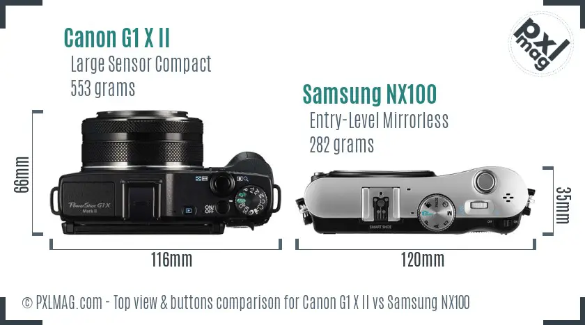 Canon G1 X II vs Samsung NX100 top view buttons comparison Canon G1 X II vs Samsung NX100 top view buttons comparison