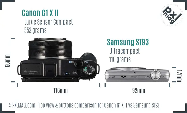 Canon G1 X II vs Samsung ST93 top view buttons comparison