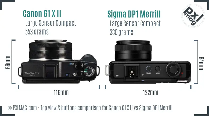 Canon G1 X II vs Sigma DP1 Merrill top view buttons comparison