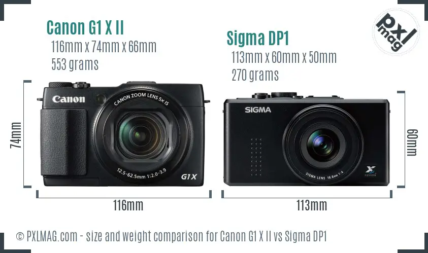 Canon G1 X II vs Sigma DP1 size comparison