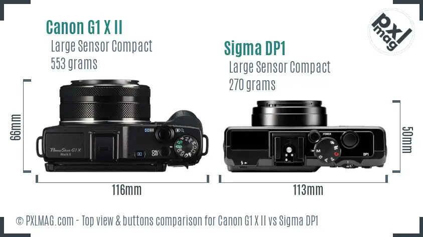 Canon G1 X II vs Sigma DP1 top view buttons comparison