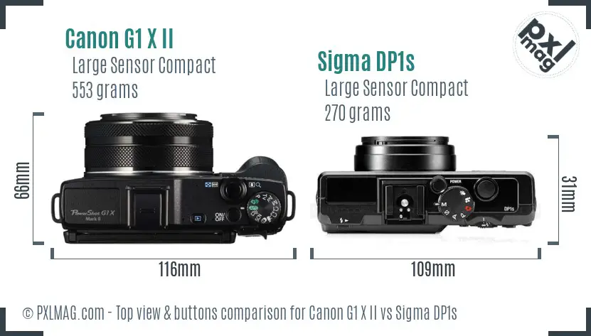 Canon G1 X II vs Sigma DP1s top view buttons comparison