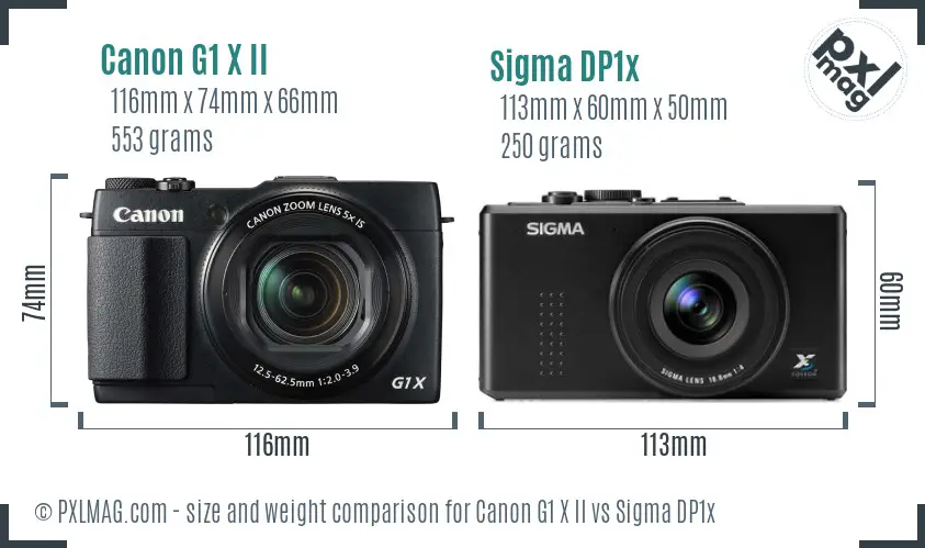Canon G1 X II vs Sigma DP1x size comparison