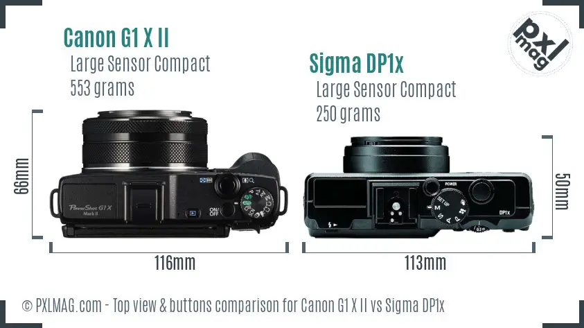 Canon G1 X II vs Sigma DP1x top view buttons comparison