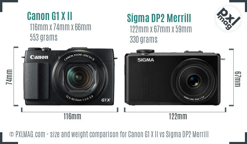 Canon G1 X II vs Sigma DP2 Merrill size comparison