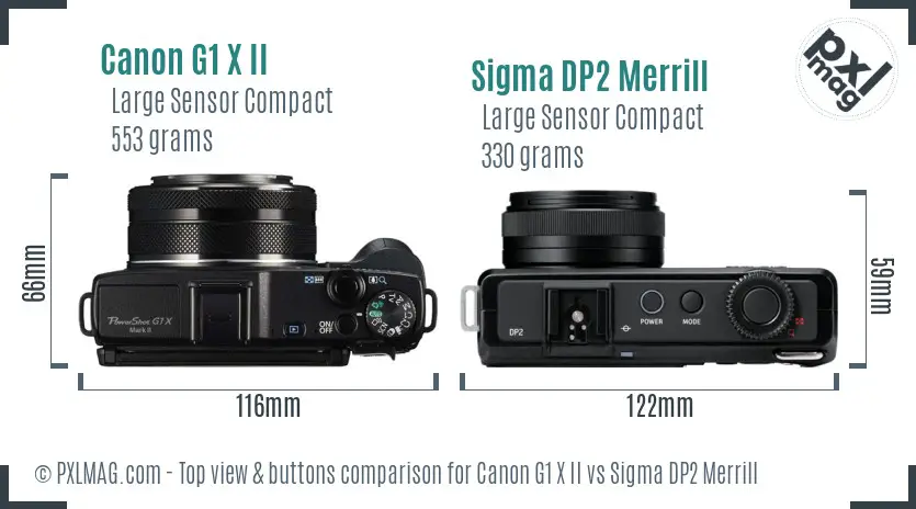 Canon G1 X II vs Sigma DP2 Merrill top view buttons comparison