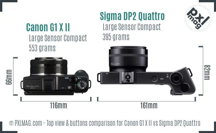 Canon G1 X II vs Sigma DP2 Quattro top view buttons comparison