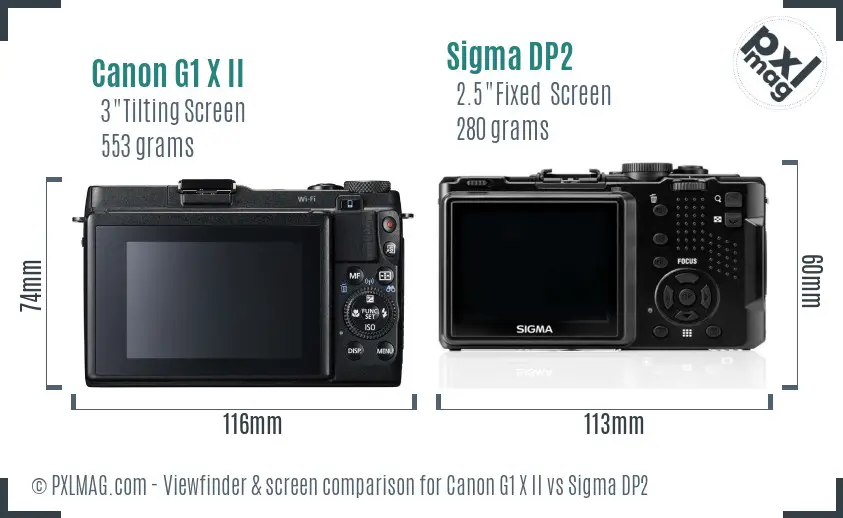 Canon G1 X II vs Sigma DP2 Screen and Viewfinder comparison