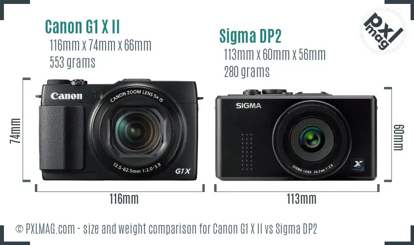 Canon G1 X II vs Sigma DP2 size comparison