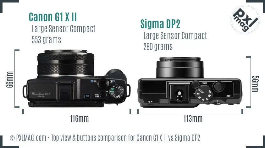 Canon G1 X II vs Sigma DP2 top view buttons comparison