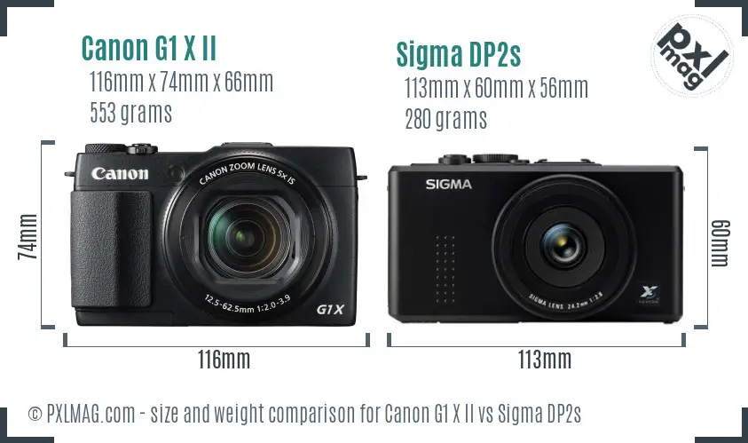 Canon G1 X II vs Sigma DP2s size comparison