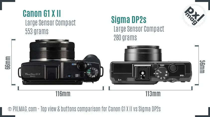 Canon G1 X II vs Sigma DP2s top view buttons comparison