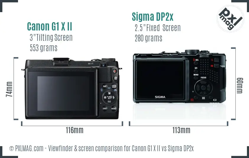 Canon G1 X II vs Sigma DP2x Screen and Viewfinder comparison