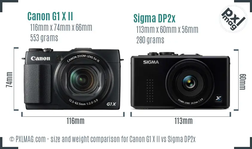 Canon G1 X II vs Sigma DP2x size comparison