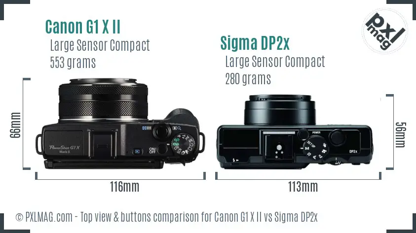 Canon G1 X II vs Sigma DP2x top view buttons comparison