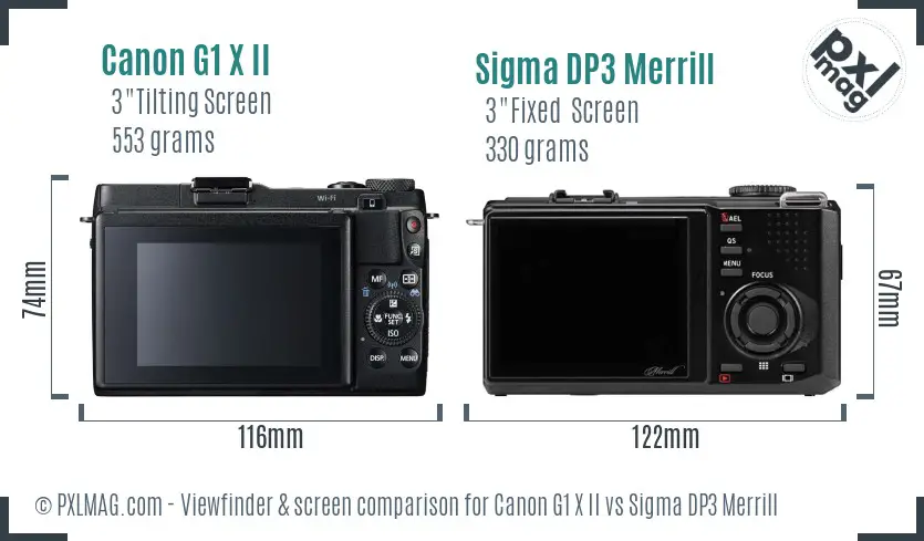 Canon G1 X II vs Sigma DP3 Merrill Screen and Viewfinder comparison