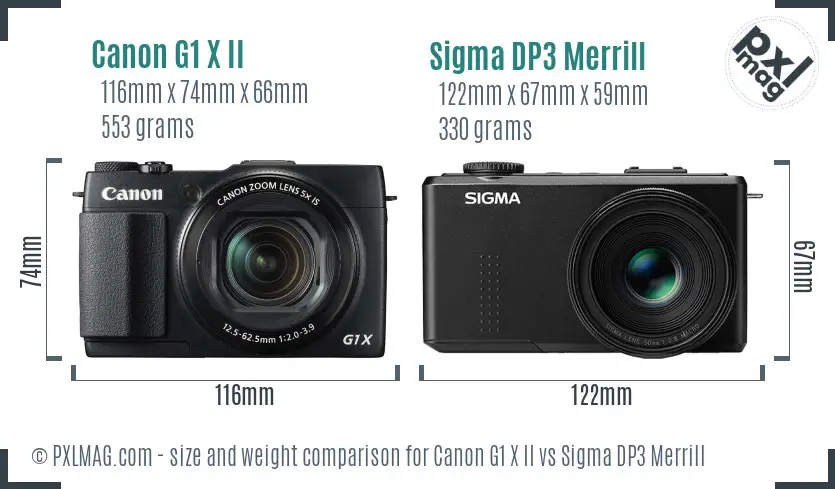 Canon G1 X II vs Sigma DP3 Merrill size comparison