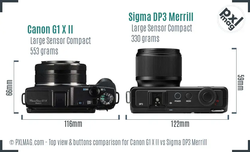 Canon G1 X II vs Sigma DP3 Merrill top view buttons comparison