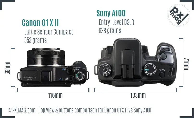 Canon G1 X II vs Sony A100 top view buttons comparison