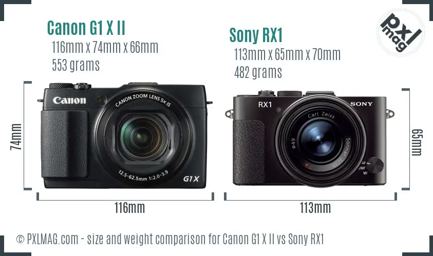 Canon G1 X II vs Sony RX1 size comparison