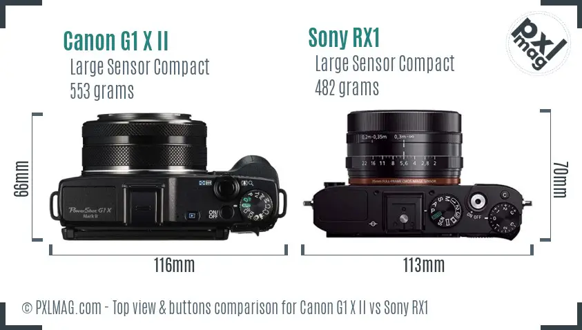 Canon G1 X II vs Sony RX1 top view buttons comparison