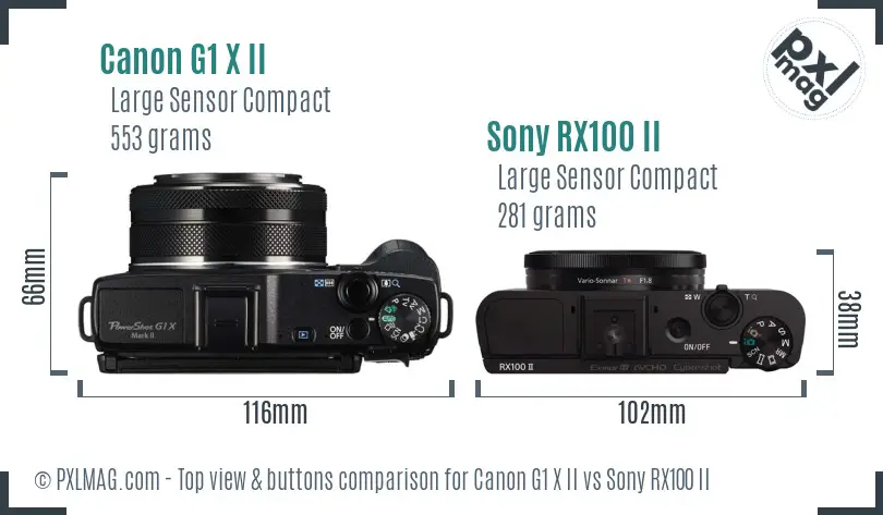 Canon G1 X II vs Sony RX100 II top view buttons comparison