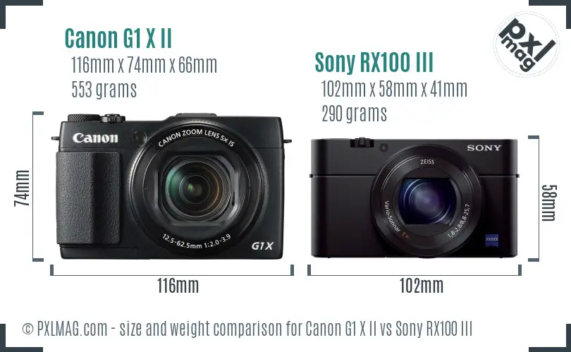 Canon G1 X II vs Sony RX100 III size comparison