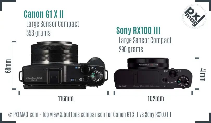 Canon G1 X II vs Sony RX100 III top view buttons comparison